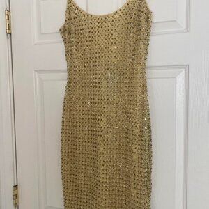 Designer Naeem Khan Gold Sequin Beaded Dress Size 4